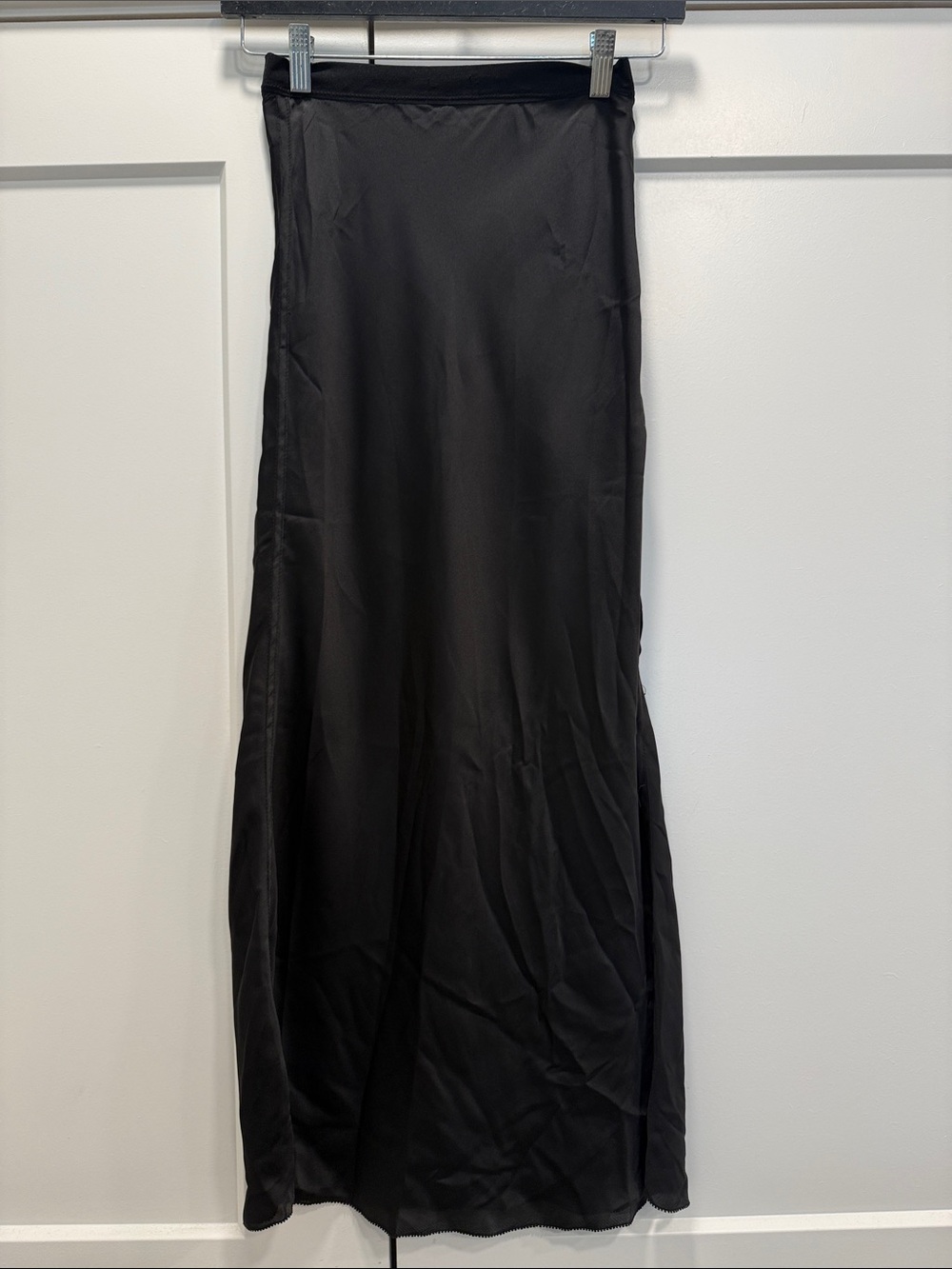 Free People Black Satin Maxi Slip Skirt